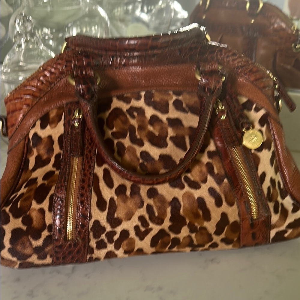 Brahmin Leopard Print Leather Handbag